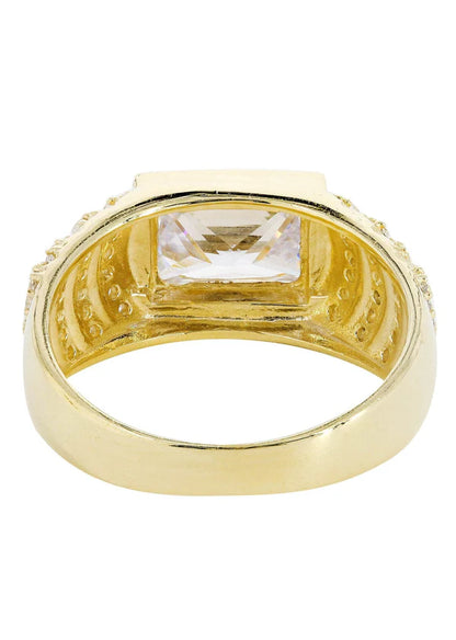 Mens Rock Crystal Ring | 10K Solid Yellow Gold | Style #9