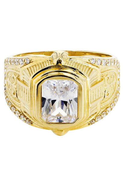 Mens Rock Crystal Ring | 10K Solid Yellow Gold | Style #11