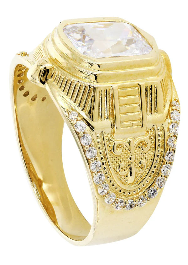 Mens Rock Crystal Ring | 10K Solid Yellow Gold | Style #11