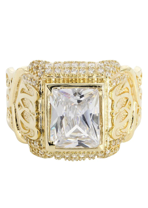 Mens Rock Crystal Ring | 10K Solid Yellow Gold | Style #8