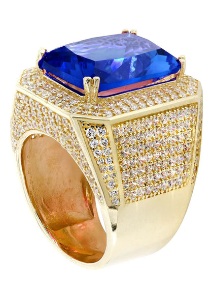 Mens Sapphire Ring | 10K Solid Yellow Gold | Style #2