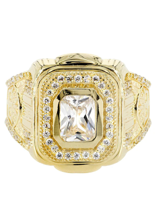 Mens Rock Crystal Ring | 10K Solid Yellow Gold | Style #10