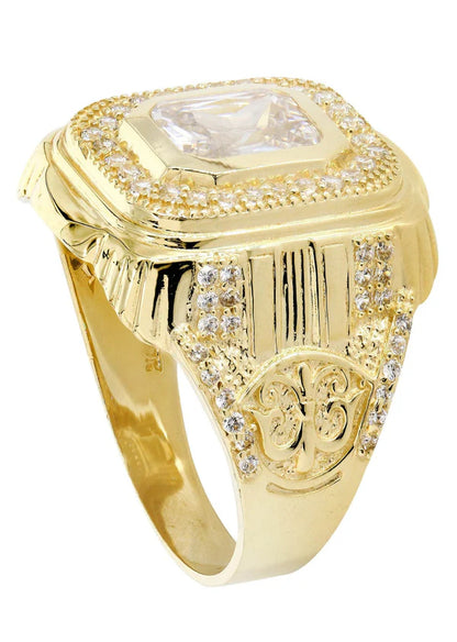 Mens Rock Crystal Ring | 10K Solid Yellow Gold | Style #10
