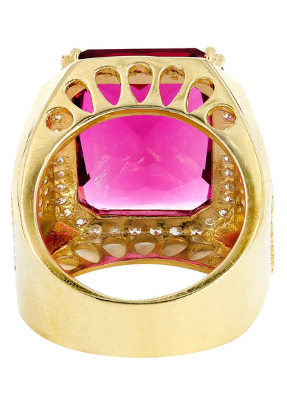 Mens Gold Round Diamond Ruby Pinky Ring | 10K Solid Yellow Gold