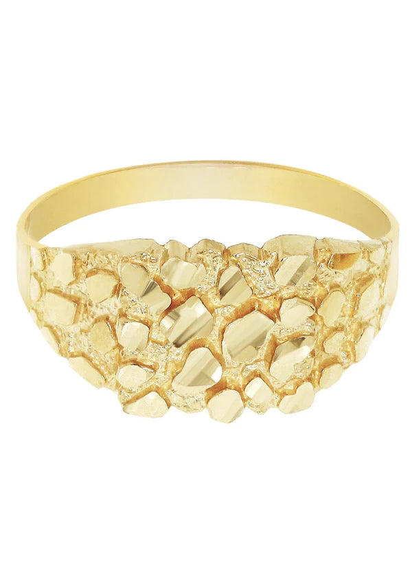 Mens Gold Nugget Ring | 10K Solid Yellow Gold