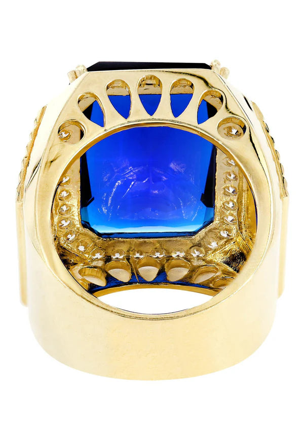 Mens Sapphire Ring | 10K Solid Yellow Gold | Style #3