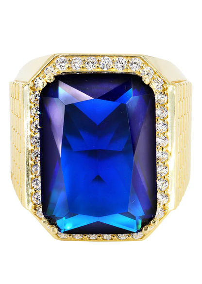 Mens Sapphire Ring | 10K Solid Yellow Gold | Style #3