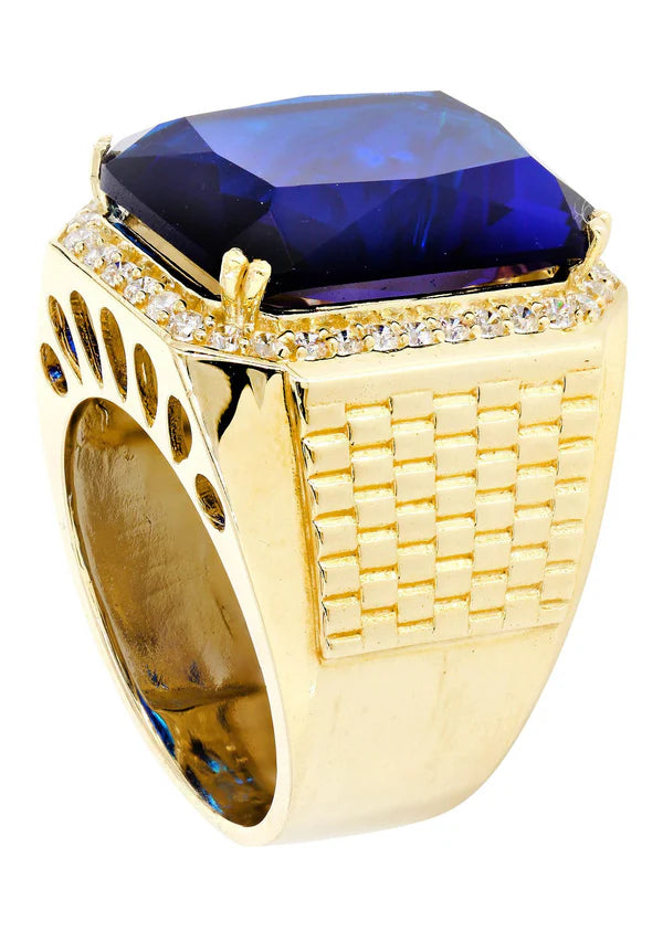Mens Sapphire Ring | 10K Solid Yellow Gold | Style #3