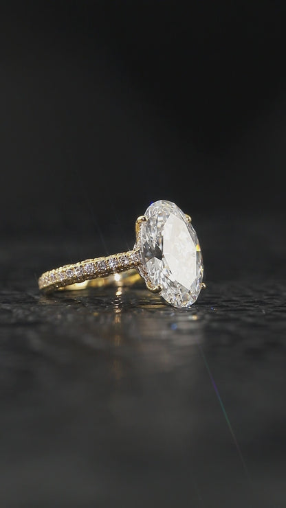7.05CT E VS1 Oval Lab Grown Diamond Hidden Halo Engagement Ring 14kt