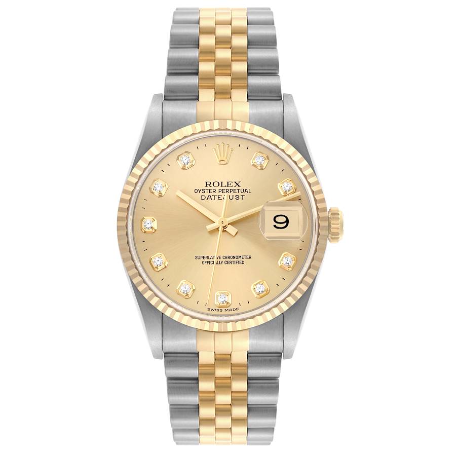 rolex datejust steel yellow gold diamond dial mens watch