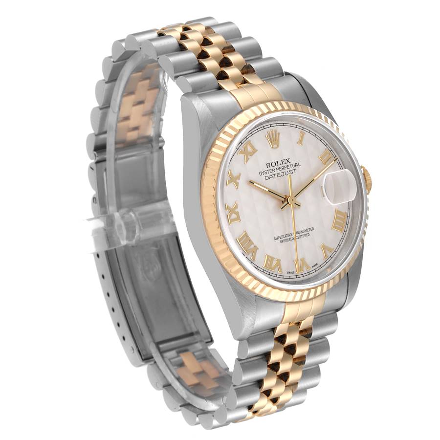 Rolex Datejust Watch 16233 for Men | 36MM | Ivory Pyramid Dial | Yellow Gold Steel