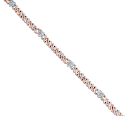 Diamond Cuban Chain with Heart Motif | 14K GOLD 4.21CTW | 4MM | 3 Color Options Available | Two Tone Available