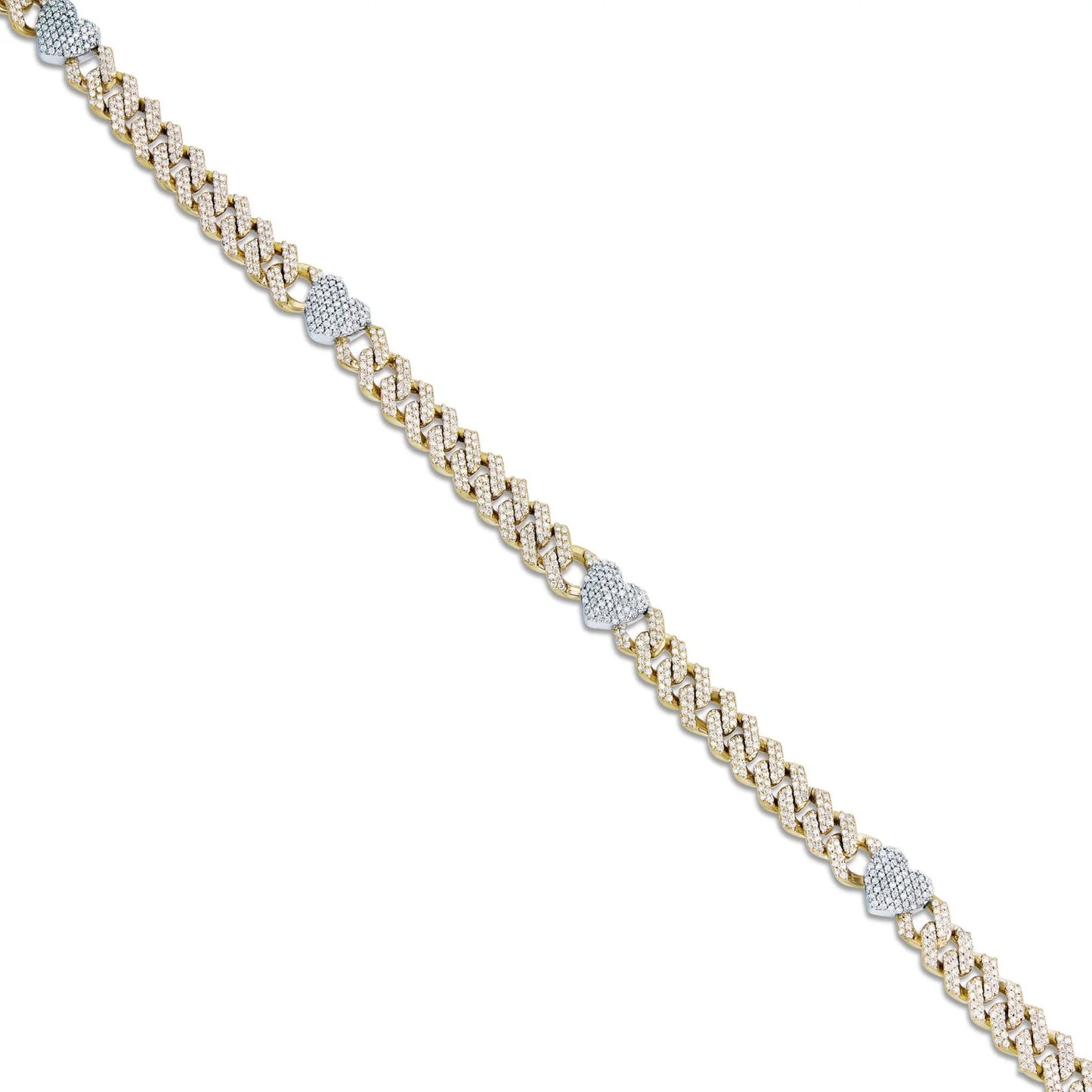 Diamond Cuban Chain with Heart Motif | 14K GOLD 4.21CTW | 4MM | 3 Color Options Available | Two Tone Available